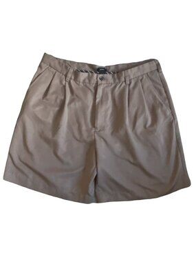 Izod Mens Pleated Front Chino Shorts-Brown-Size 38-GUC